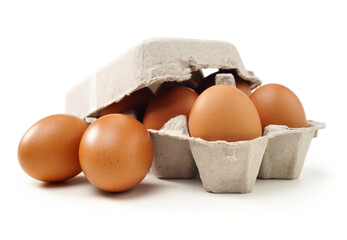 brown eggs on white background