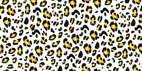 Trendy gold leopard abstract seamless pattern on a white background.For the design of fashion printing, textiles, covers, wrappers, wallpaper. Vector background.  © Светлана Вдовина