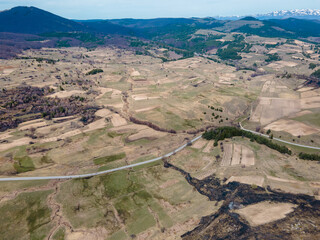 Aerial view of road in the mountains