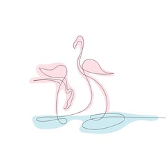 Naklejka na ściany i meble Flamingos drawn in one line. Isolated on white background. Vector