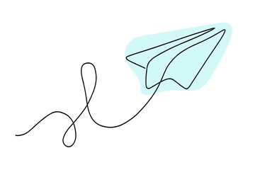 Airplane drawn with one line. Isolated on white background. Vector illustration. Drawing a continuous line.