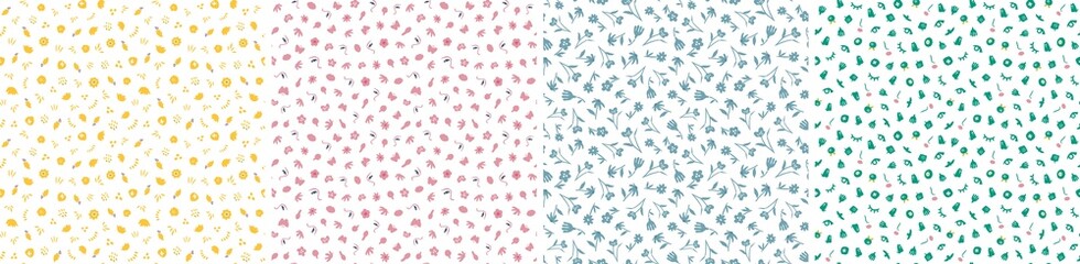 Set of vector seamless patterns. Floral and abstract shapes