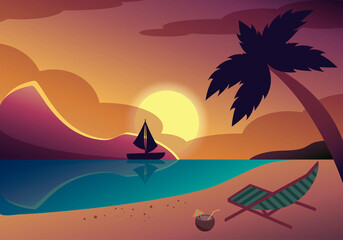 Fototapeta na wymiar Summer beach landscape with sea and palm trees