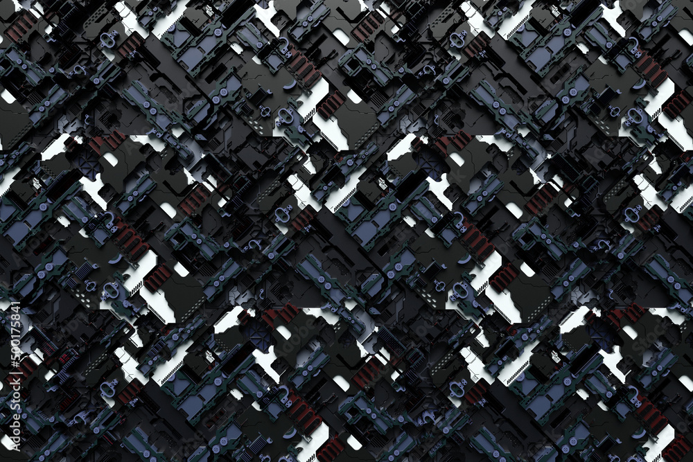 Poster 3d illustration of a pattern in the form of a metal, technological plating of a spaceship or a robot