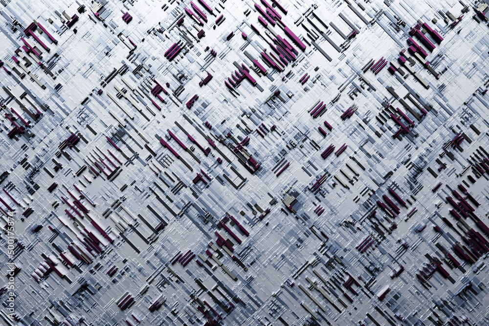 Poster 3d illustration of a pattern in the form of a metal, technological plating of a spaceship or a robot. Abstract Graphics in the style of computer games.
