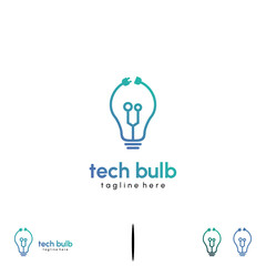 light bulb tech logo design modern illustration, lamp combine with tech circuit logo concept