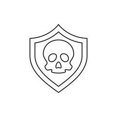 skull shield, cyber attack protection icon  in line style icon, style isolated on white background