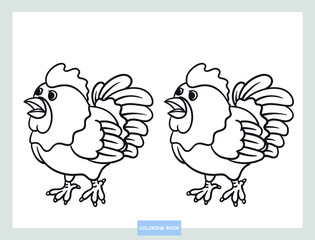 coloring cute rooster illustration, cartoon style
