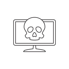 Computer hacking sign, computer displaying skull symbol icon in line style icon, style isolated on white background