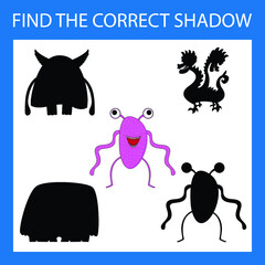 Find correct shadow with colorful monsters.  Kids educational game. 
