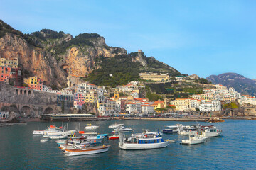 Fototapeta na wymiar Amalfi view from the sea, Italy