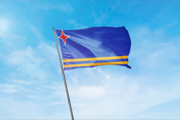 Aruba Flag Photo, High-Quality Image of Aruba Flag. Waving Aruba Flag.