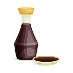 Soy Sauce in Bottle as Chinese Liquid Condiment from Edible Seed of Legume Plant Vector Illustration
