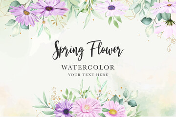 watercolor Pink flower frame background 
