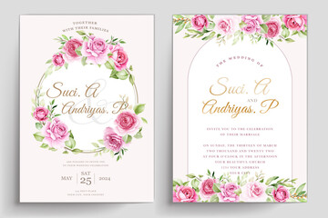 botanical floral and leaves wedding invitation card design