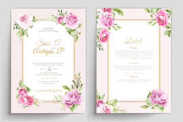 Fototapeta na wymiar botanical floral and leaves wedding invitation card design