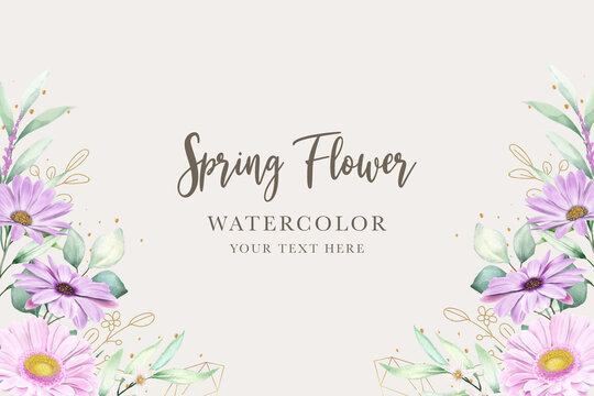 watercolor Pink flower frame background 