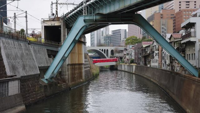 Trains crossing Kanda river from Ochanomizu Station, Tokyo
