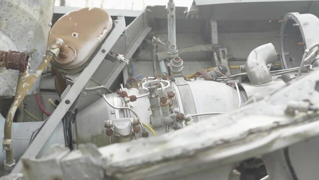 Abandoned rusty radioactive equipment of the soviet union. Cemetery of technology in Rassokha. Chernobyl. Ukraine