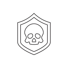 skull shield, cyber attack protection icon  in line style icon, style isolated on white background