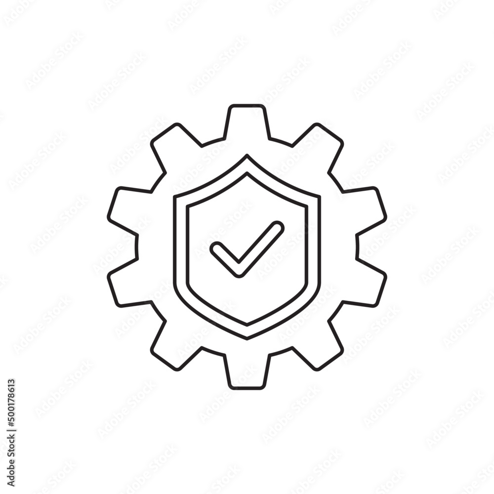 Poster setting with protection icon. cogwheel with shield sign in line style icon, style isolated on white 