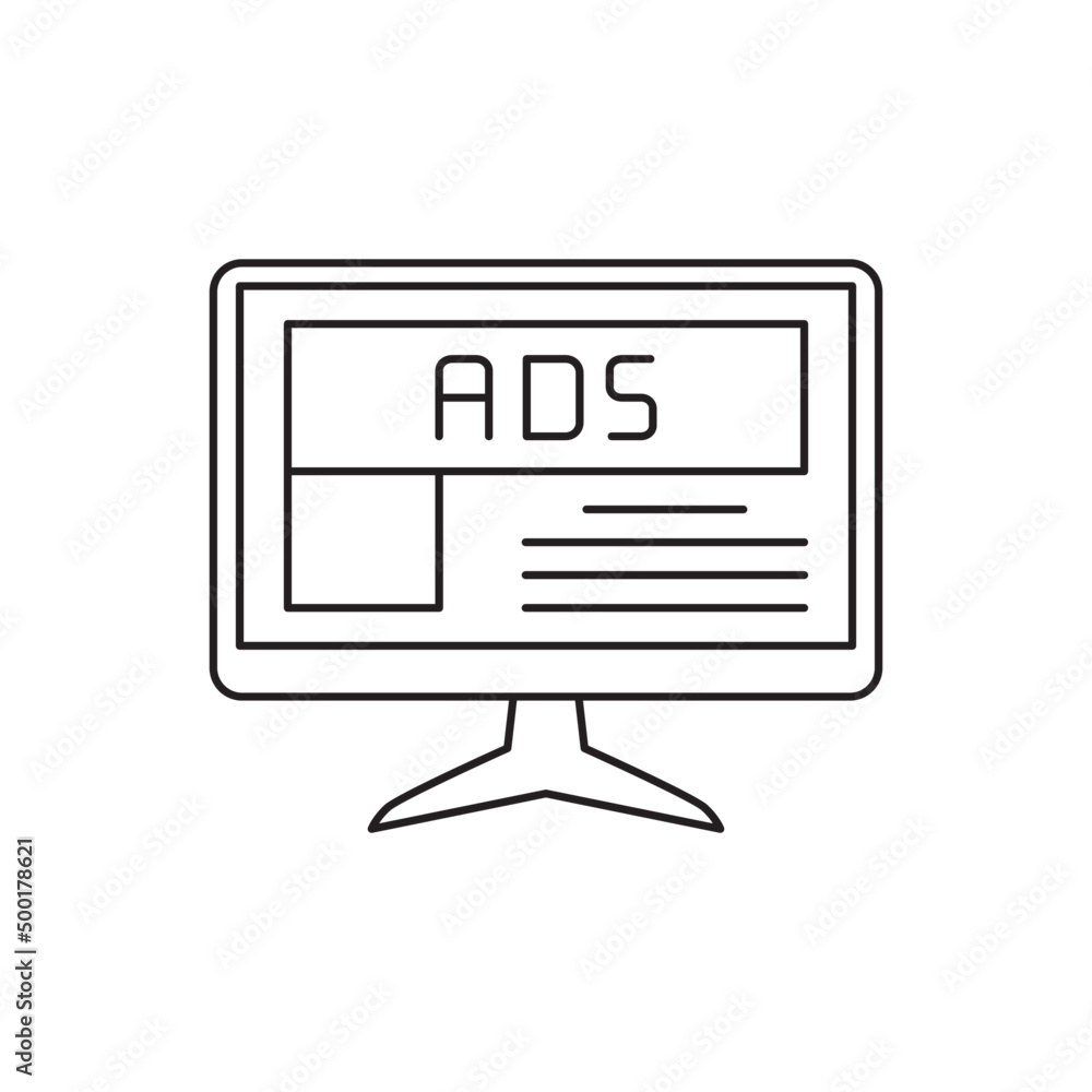 Poster computer displaying ads icon in line style icon, style isolated on white background