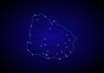 Uruguay concept vector map with glowing cities, map of Uruguay suitable for technology,innovation or internet concepts.