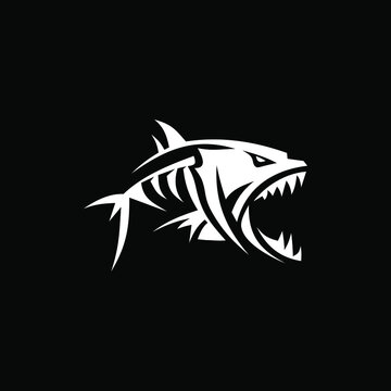 an illustration of a piranha fish logo with sharp teeth symbolizing the ferocity of the fish