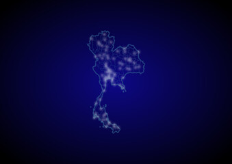 Thailand concept vector map with glowing cities, map of Thailand suitable for technology,innovation or internet concepts.