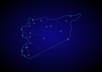 Syria concept vector map with glowing cities, map of Syria suitable for technology,innovation or internet concepts.