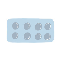 Blisters with pills in cartoon flat style isolated on white background. Vector illustrations of medicines for humans and animals, nutritional supplements, vitamins