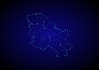 Serbia concept vector map with glowing cities, map of Serbia suitable for technology,innovation or internet concepts.