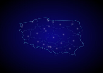 Poland concept vector map with glowing cities, map of Poland suitable for technology,innovation or internet concepts.