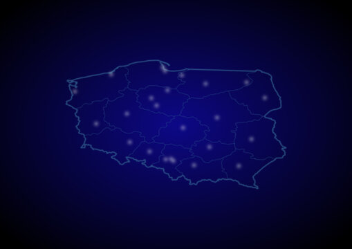 Fototapeta Poland concept vector map with glowing cities, map of Poland suitable for technology,innovation or internet concepts.