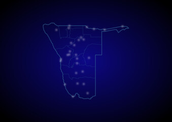 Namibia concept vector map with glowing cities, map of Namibia suitable for technology,innovation or internet concepts.
