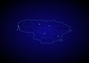 Obraz premium Lithuania concept vector map with glowing cities, map of Lithuania suitable for technology,innovation or internet concepts.