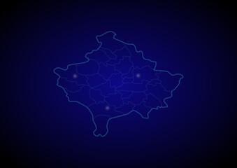 Kosovo concept vector map with glowing cities, map of Kosovo suitable for technology,innovation or internet concepts.