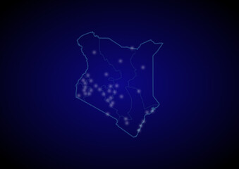 Obraz premium Kenya concept vector map with glowing cities, map of Kenya suitable for technology,innovation or internet concepts.