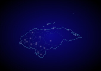 Honduras concept vector map with glowing cities, map of Honduras suitable for technology,innovation or internet concepts.