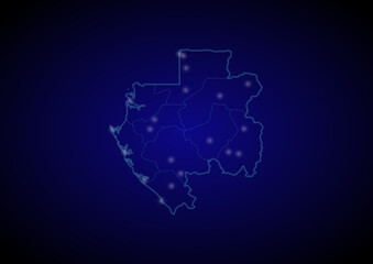 Gabon concept vector map with glowing cities, map of Gabon suitable for technology,innovation or internet concepts.
