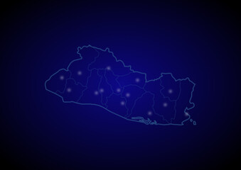 El Salvador concept vector map with glowing cities, map of El Salvador suitable for technology,innovation or internet concepts.