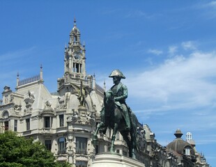 Obraz premium Dom Pedro IV statue in Porto - Portugal 