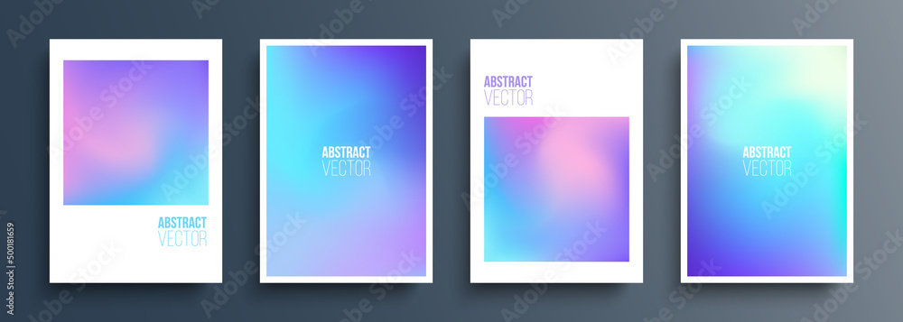 Poster set of blurred backgrounds with bright color gradient effect for your creative graphic design. defoc