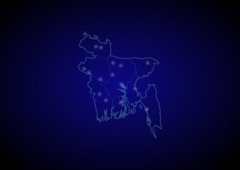 Bangladesh concept vector map with glowing cities, map of Bangladesh suitable for technology,innovation or internet concepts.