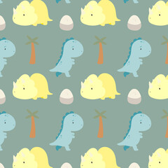 Pattern with Cute Dinosaurs. Illustration in vector. For greeting card, posters, banners, the card or stick, printing on the pack, printing on clothes, fabric, wallpaper.