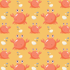 Pattern with Cute Crab. Illustration in vector. For greeting card, posters, banners, the card or stick, printing on the pack, printing on clothes, fabric, wallpaper.