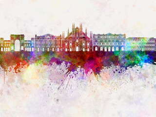 Fototapeta premium Milan skyline in watercolor background