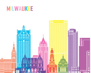 Milwaukee V2 skyline pop in editable vector file - obrazy, fototapety, plakaty