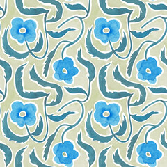 Floral seamless watercolor pattern in a minimalistic style. Hand drawn background with simple flowers