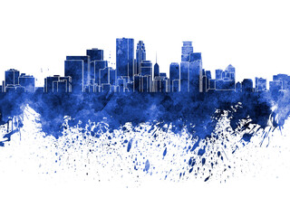 Minneapolis skyline in blue watercolor on white background - obrazy, fototapety, plakaty